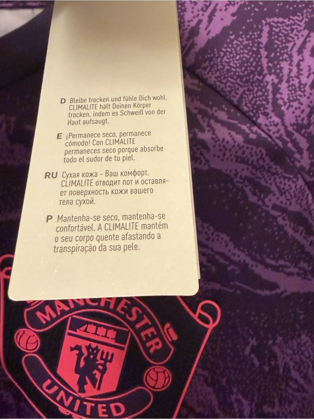 adidas Purple and Dark Gray Manchester United Long-Sleeve Soccer Jersey NWT